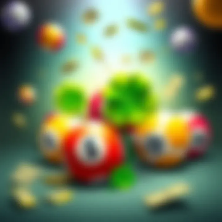 Illustration of colorful lotto balls with dollar bills and a four-leaf clover, symbolizing luck and excitement for betting on FREAKY FRIDAY.
