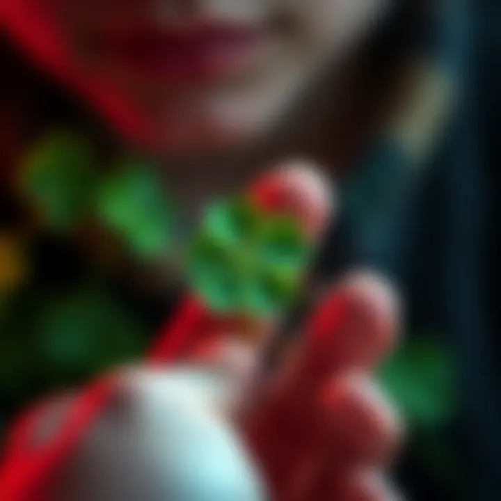 A close-up of a person holding a four-leaf clover in their hand, symbolizing good luck and resilience.