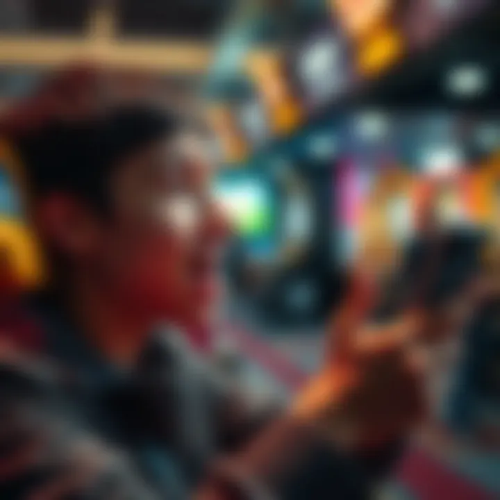 A person looking excited while checking a forum on their phone for lucky codes related to wagering.