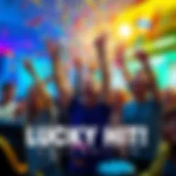 Lucky Hit Celebration A group of excited gamers celebrating a big win, with confetti and gaming gear around them.