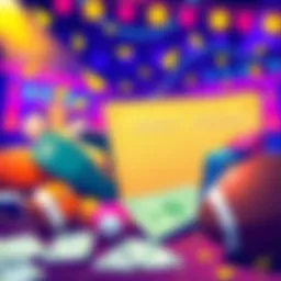 A vibrant illustration showing betting slips, cash, and sports gear, symbolizing a fun night of parlay betting.