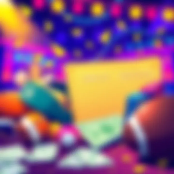 A vibrant illustration showing betting slips, cash, and sports gear, symbolizing a fun night of parlay betting.