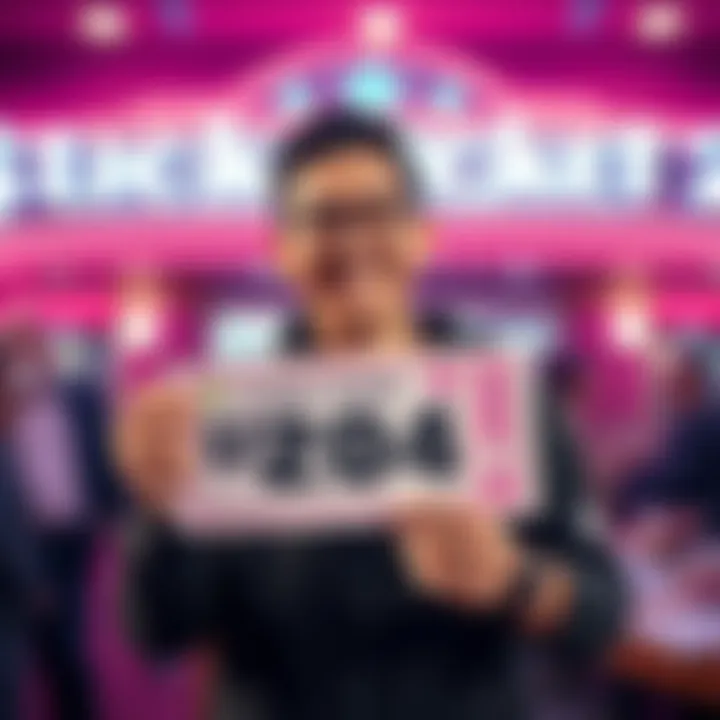 Individual holding a winning ticket number 24 with a big smile, celebrating a $200 prize.