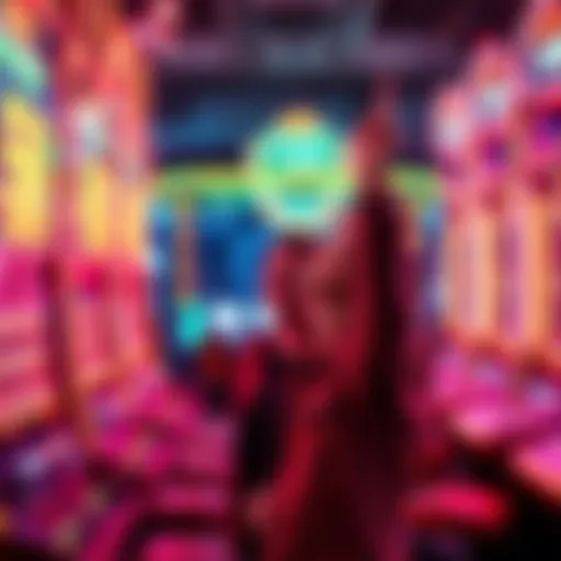 A person celebrating a big win at a gaming machine in Lucky Land, showing excitement and joy.