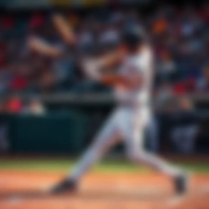Luis Arraez swings a bat at home plate during a game, focused on hitting a pitch from Yoshinobu Yamamoto.