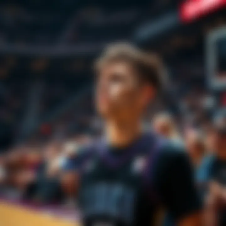 Luka Misses a Crucial Shot Luka Doncic looks disappointed after missing an important shot during a basketball game, with fans in the background showing concern.