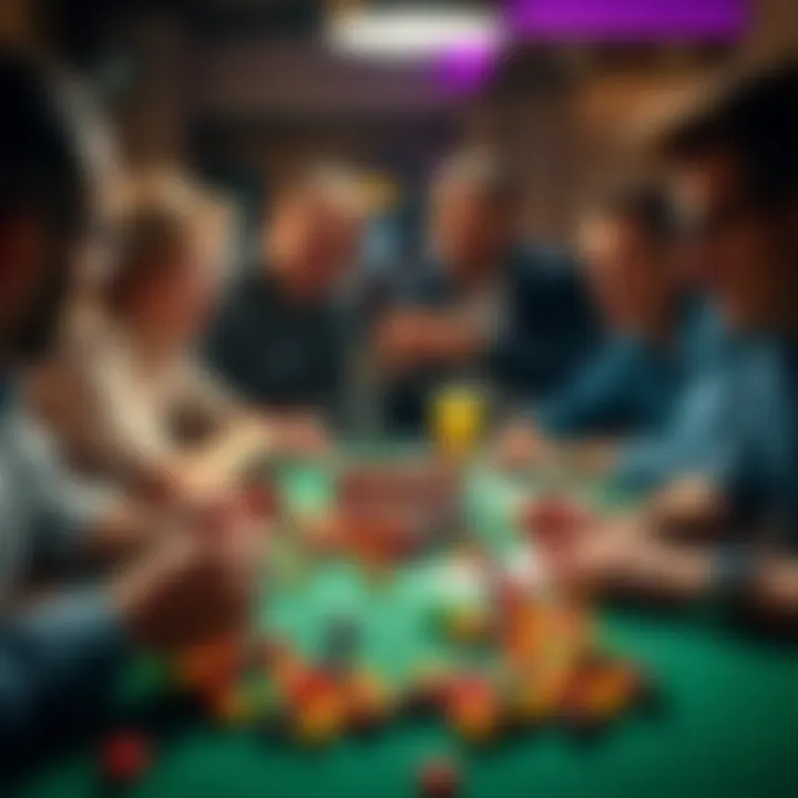 Group of people playing poker at lunch with Skittles on the table