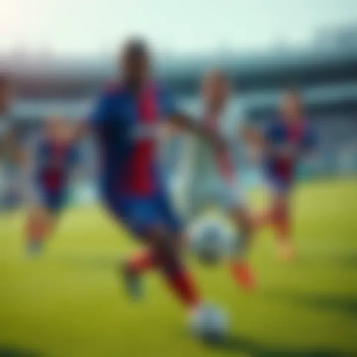 Lyon players competing against the opposing team on the field during a match.