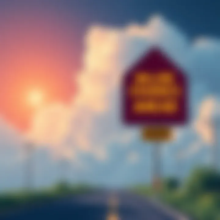 An illustration showing a road sign indicating changes ahead with clouds in the background, symbolizing uncertainty and future developments.