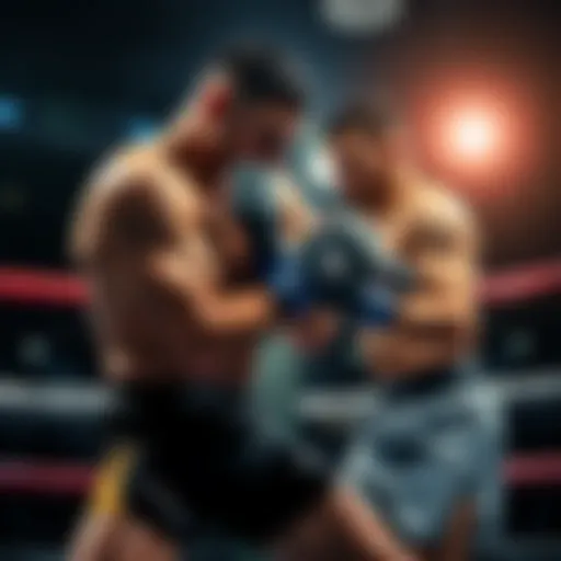 Islam Makhachev grappling with JDM in an MMA fight setting, showcasing contrasting styles