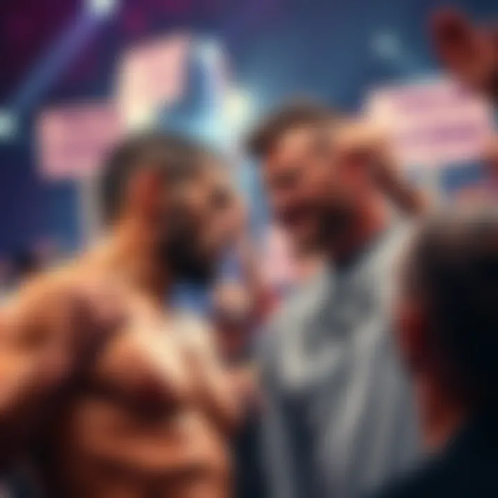 Makhachev vs Topuria Makhachev appears frustrated while Topuria is celebrated by fans holding signs and cheering, highlighting the tension in the MMA community.