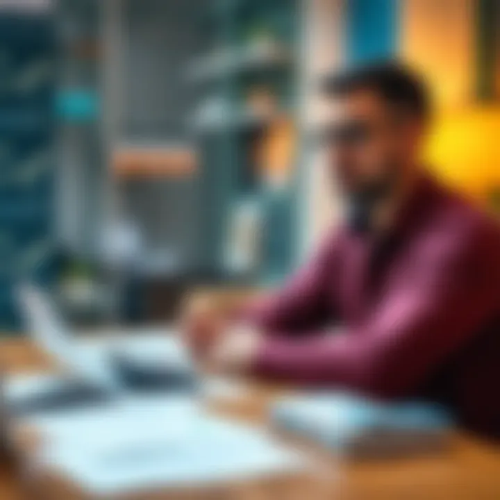 A man sitting at a table with a calculator and financial papers, looking thoughtful about his money decisions