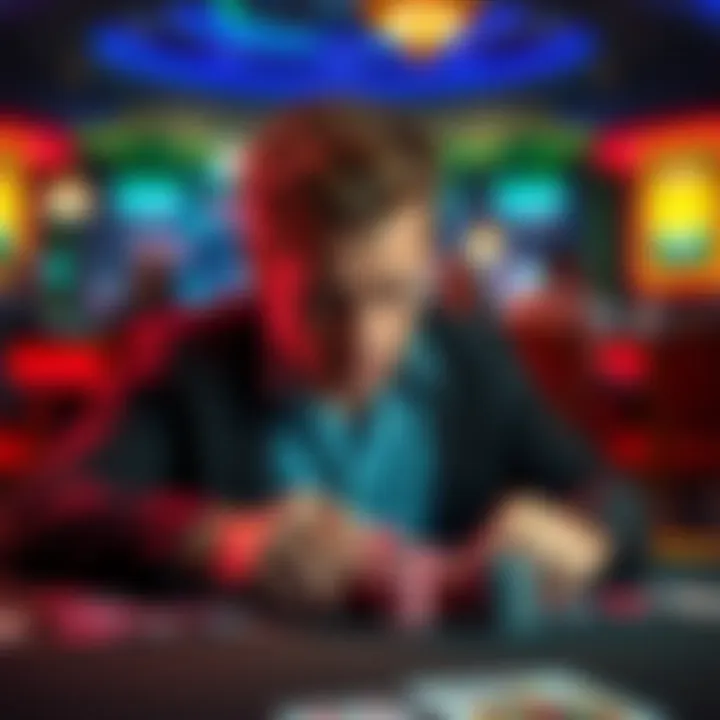A 36-year-old man sits at a table, looking troubled as he stares at gambling chips and cards, reflecting on his struggles with addiction.