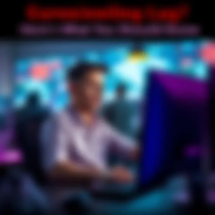 A man sitting at a computer looking frustrated while experiencing lag during an online game