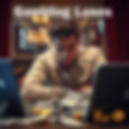 A man sitting at a table with a defeated expression, surrounded by crumpled bills and a laptop showing meme coins, reflecting on his financial losses.