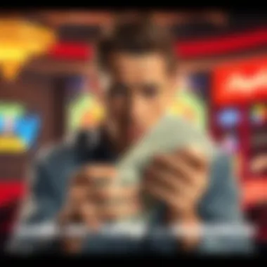 A man looks distressed while holding a large sum of cash, reflecting the stress of gambling issues and account complications