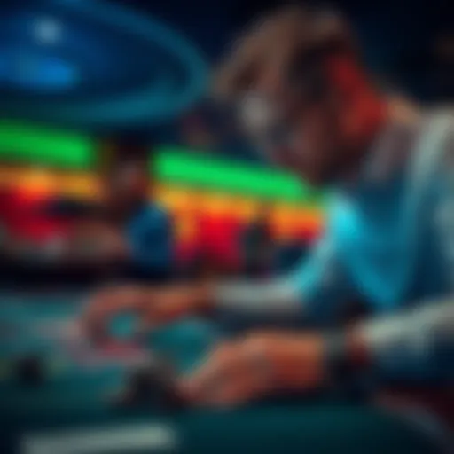 A focused man placing a single bet at a betting table, reflecting determination and strategy for revenge in gambling.