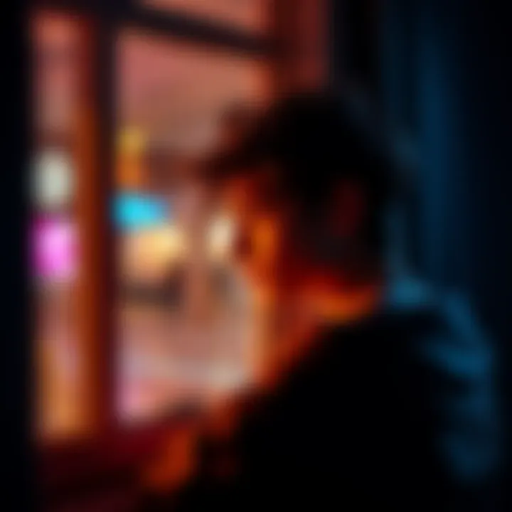 Man reflecting on gambling challenges A young man looks thoughtfully out a window, symbolizing his journey through gambling addiction and self-exclusion