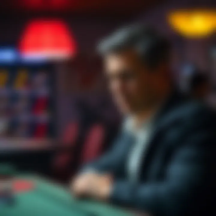 A 50-year-old man sitting alone, looking pensive and sad, symbolizing the impact of gambling addiction and its consequences. He appears deep in thought, casting a shadow of despair.