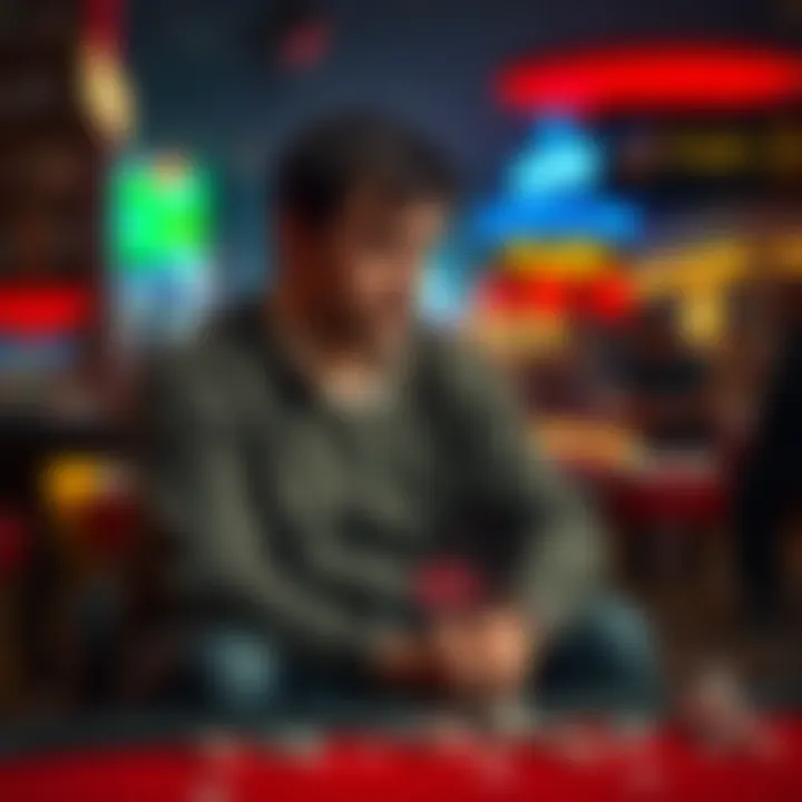 A 28-year-old man sitting alone, looking pensive and troubled, symbolizing the struggle with gambling addiction and its impact on his life.