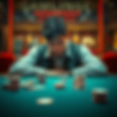 Man Reflecting on Gambling Loss A man sits alone at a table, looking distressed as he stares at gambling chips and a photo of a baby, symbolizing his struggle with gambling addiction and impending fatherhood.