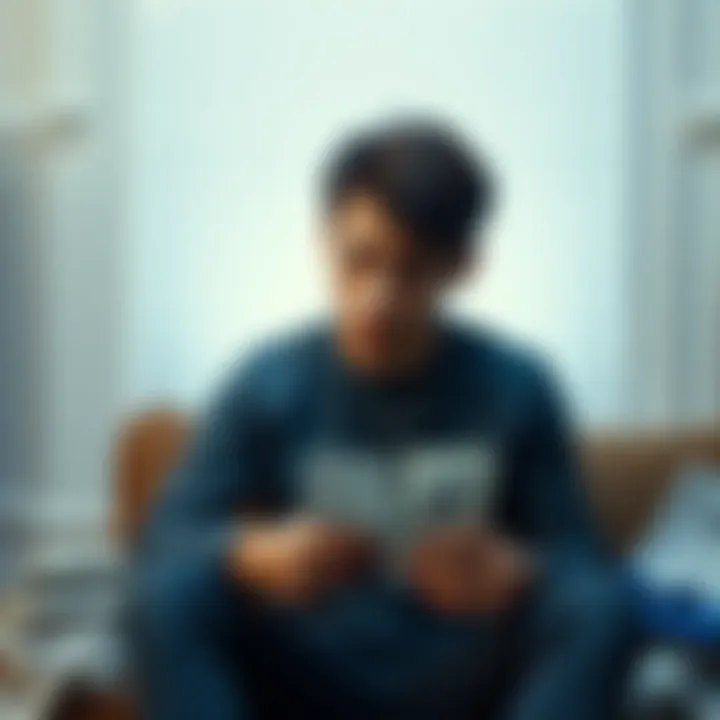 A young man looks distressed while sitting alone surrounded by unpaid bills and a gambling card, reflecting on his struggles with addiction and lost relationships.