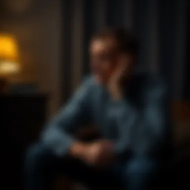 A 31-year-old man looks distressed while sitting alone, reflecting on his gambling debts and struggles, in a dimly lit room.