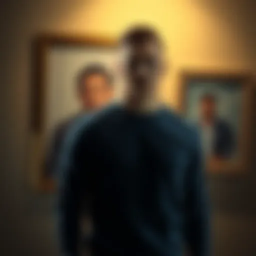 A man stands determined in front of a family photo, symbolizing his commitment to overcome gambling addiction and improve his family's life.