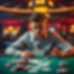 A 31-year-old man with a worried expression sitting at a gambling table, surrounded by playing cards and chips, symbolizing his struggles with gambling addiction.