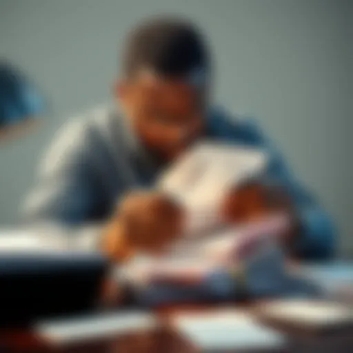 A frustrated black man examines a stack of unpaid bills on a table, reflecting his struggles with betting losses.
