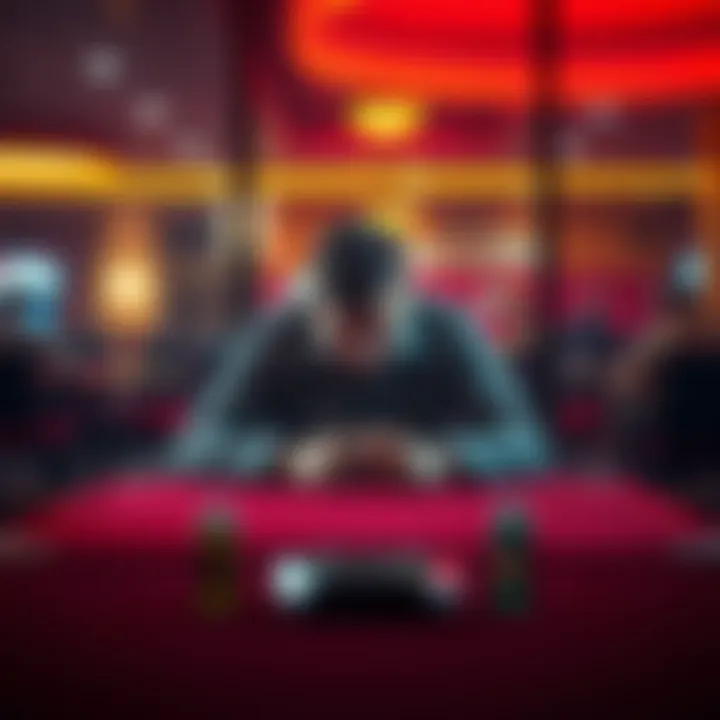 A man sits alone at a table, looking troubled and lost, symbolizing his struggle with gambling addiction and its effects on his life and relationships.