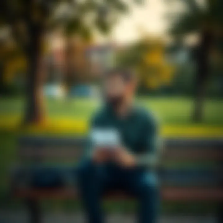 A man sitting alone on a park bench, looking contemplative as he holds a piece of paper symbolizing his commitment to quit gambling.
