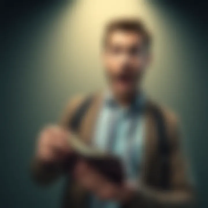 Man with shocked expression A man looks shocked and disappointed while holding an empty wallet, symbolizing his loss of $400 due to unexpected events.