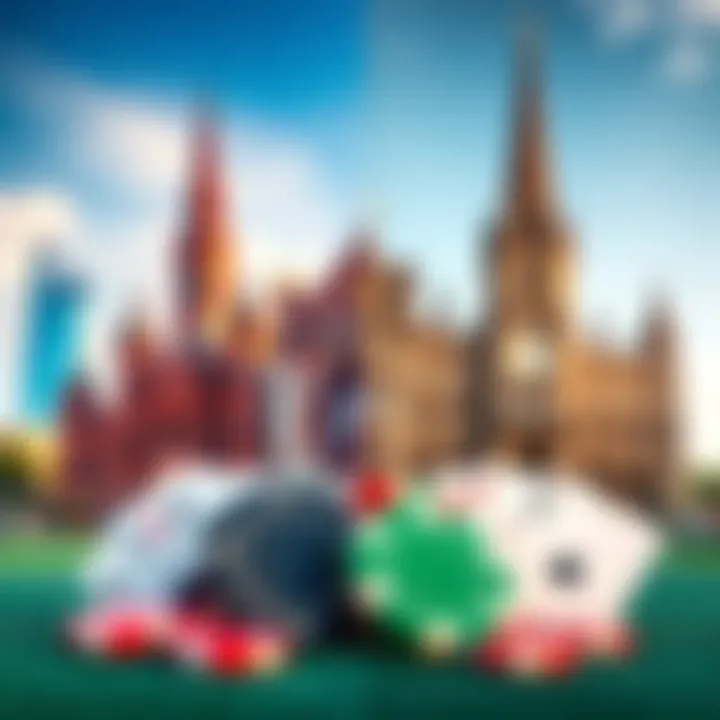 A split image showing iconic landmarks from Manchester and Madrid, with poker chips and cards in the foreground.