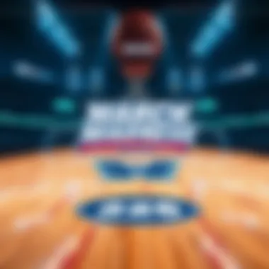 March Madness 2026 Basketball Betting A basketball court with March Madness logos and betting odds displayed