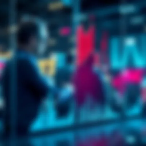 Graph showing a downward trend in market growth with worried investors observing the data.