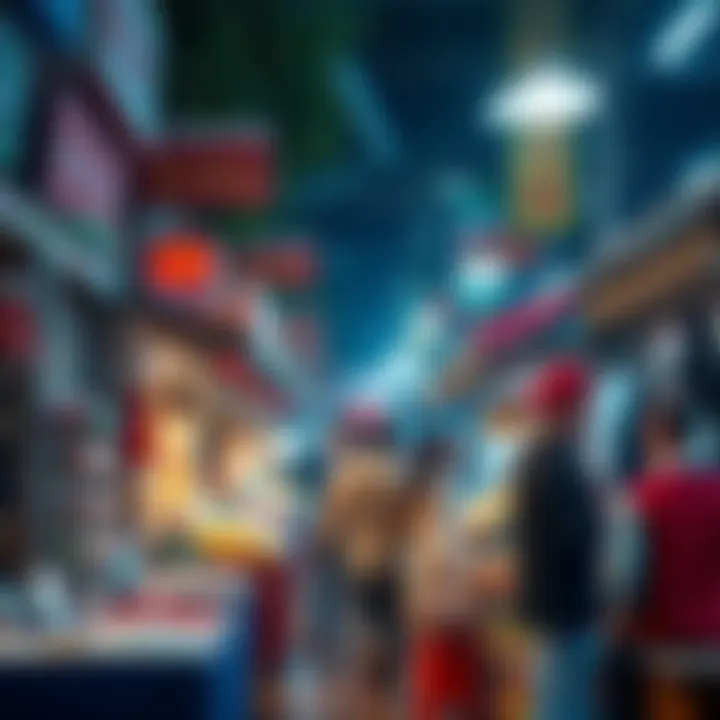 A busy marketplace showing various sellers displaying their goods, highlighting current market trends.
