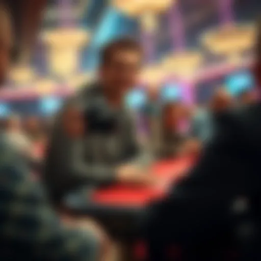 Martin Kabrhel excitedly filming his poker vlog at a lively tournament table with players around him