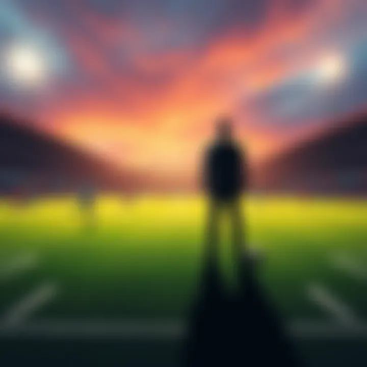 A sports field showing players in action with a shadowy figure observing, symbolizing match-fixing
