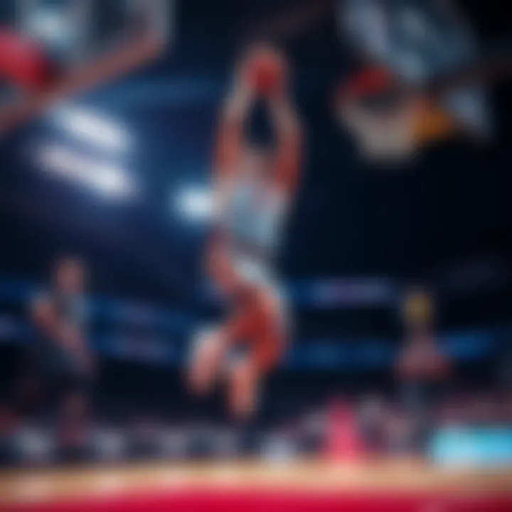 Max making a slam dunk during a basketball game, showcasing his athletic talent and energy on the court