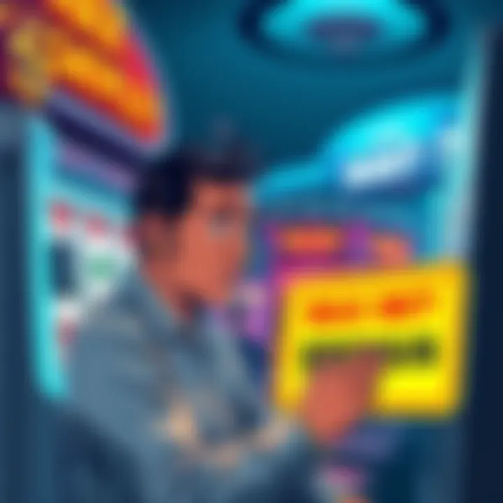 A casino player looking worried while checking a slot machine with a max bet warning sign nearby.