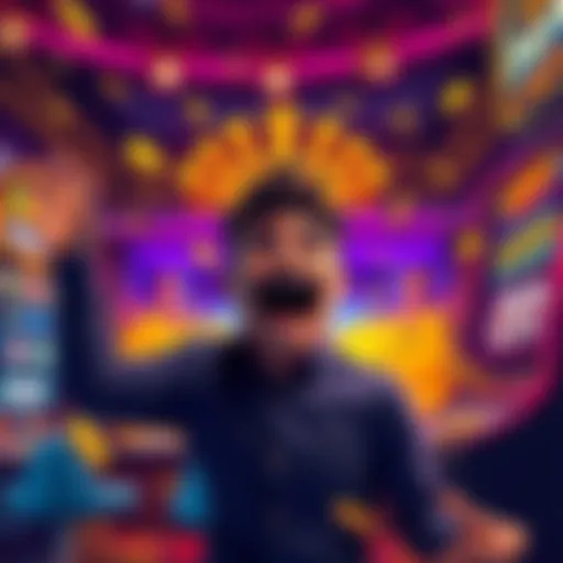 Max celebrating his big win at the slot machine, surrounded by coins and bright lights.