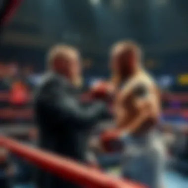 Max vs McGregor Fight Max and McGregor in the ring ready to fight, surrounded by cheering crowd