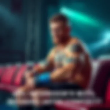 Conor McGregor sitting on a bench, looking concerned while holding a sports bandage, with a concerned expression, representing the impact of his injury on betting.