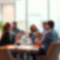 A group of people sitting around a table, engaged in a lively discussion about trust in media coverage, with newspapers and laptops open in front of them.