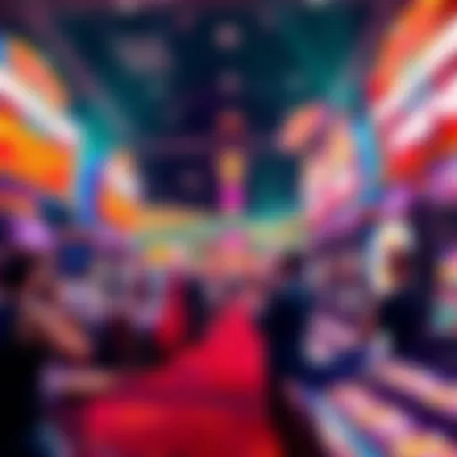 A vibrant casino scene featuring new game displays and excited players at the MEGABINK Vegas Edition launch event.