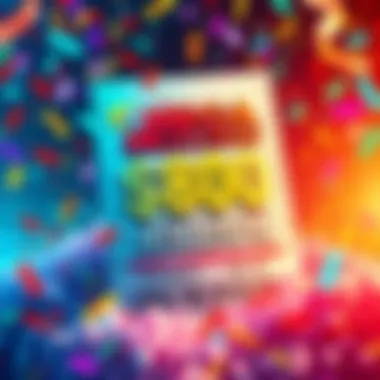 Mega Millions Jackpot Illustration Illustration showing a Mega Millions ticket priced at $5 with a jackpot sign indicating $800 million, surrounded by colorful confetti and playful graphics.