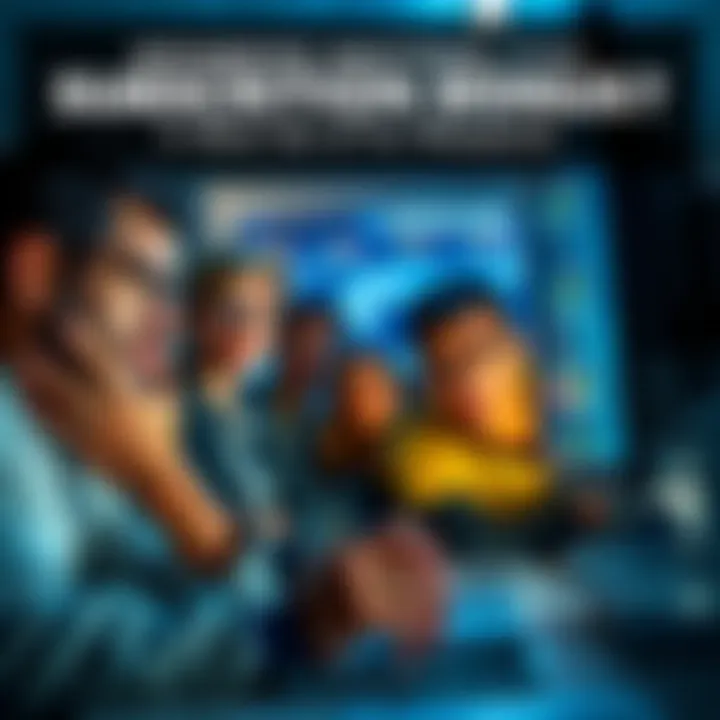 Members Curious About Subscription Bonus A group of people looking at a computer screen, showing concern and anticipation about a subscription bonus update.