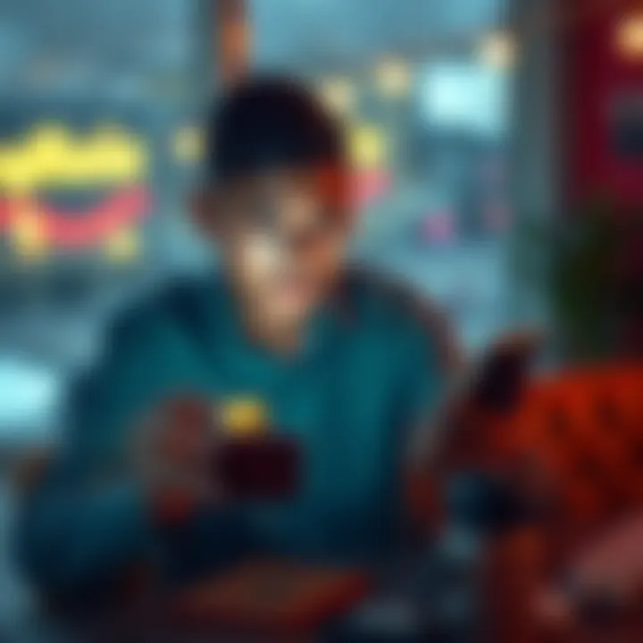 Individual sitting at a table, examining memecoins on a smartphone, with a worried expression