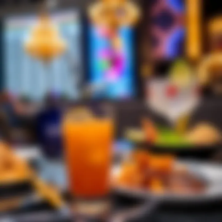 A close-up of an MGM Rewards card next to a cocktail and meal on a table in Las Vegas.